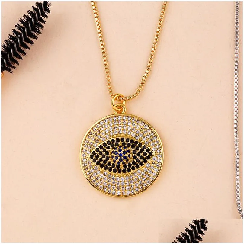 Pendant Necklaces Blue Evil Eye Necklace Designer Round Iced Out Pendant Jewelry Crystal Diamond Sier Gold Plated Zircon Choker Women Dhgcc