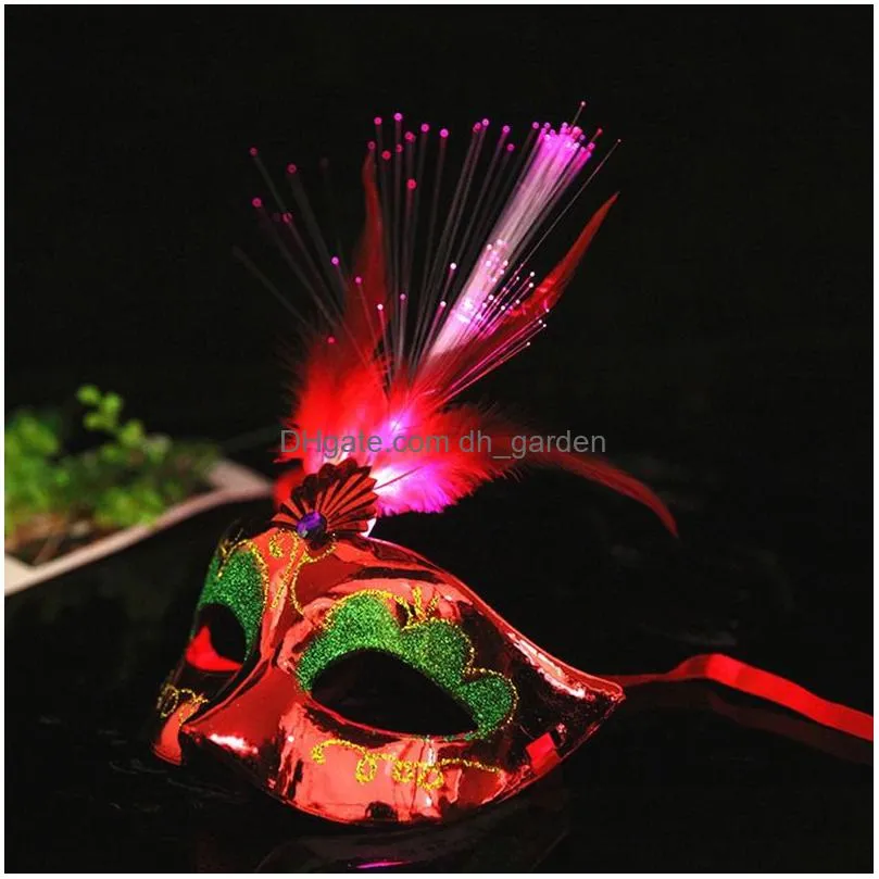 Party Masks Party Masks 10Pcs Led Glow Flash Light Up Feather Masquerades Venetian Costumes Birthday Wedding Costume Carniva Dhgarden Dhsli