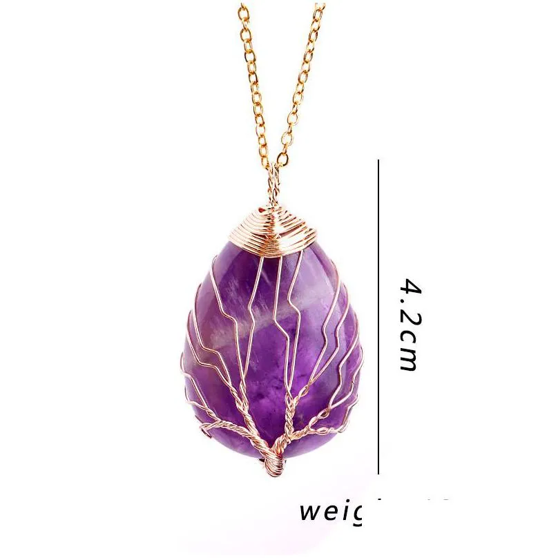 Pendant Necklaces Tree Life Wire Necklace Pendants Wrap Charms Natural Healing Stone Crystal Quartz Necklaces With Gold Link Chain For Dhig3