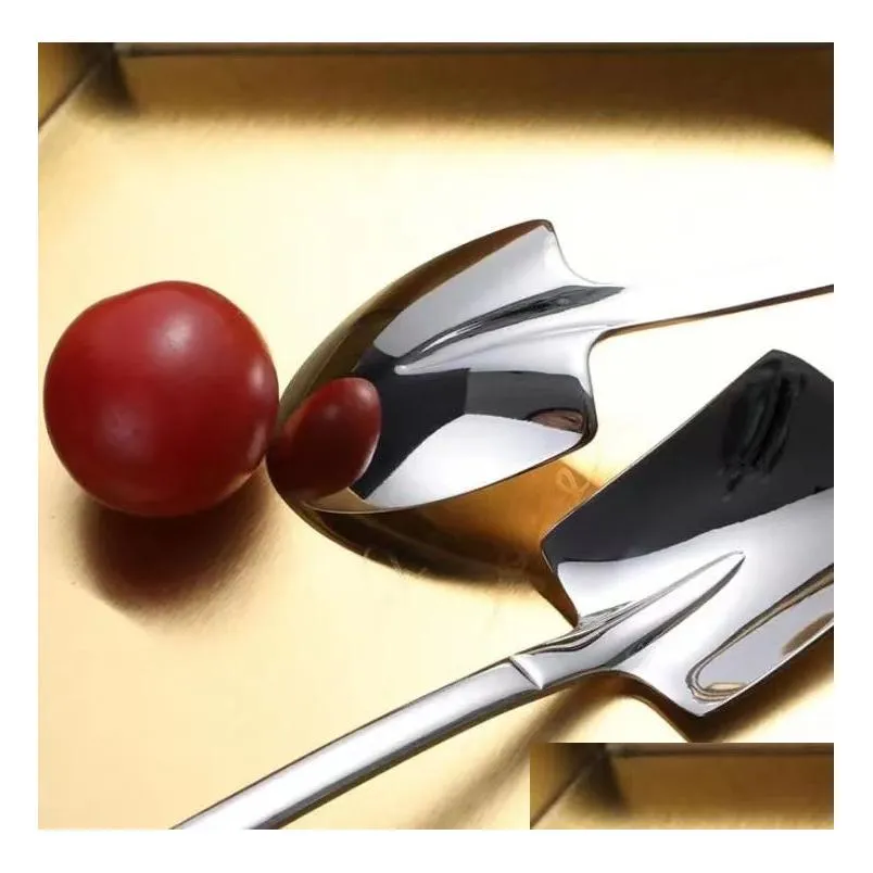 Party Favor New304 Stainless Steel Spoon Mini Shovel Shape Coffee Spoons Cake Ice Cream Desserts Scoop Fruits Watermelon Scoops Home G Dhnlj