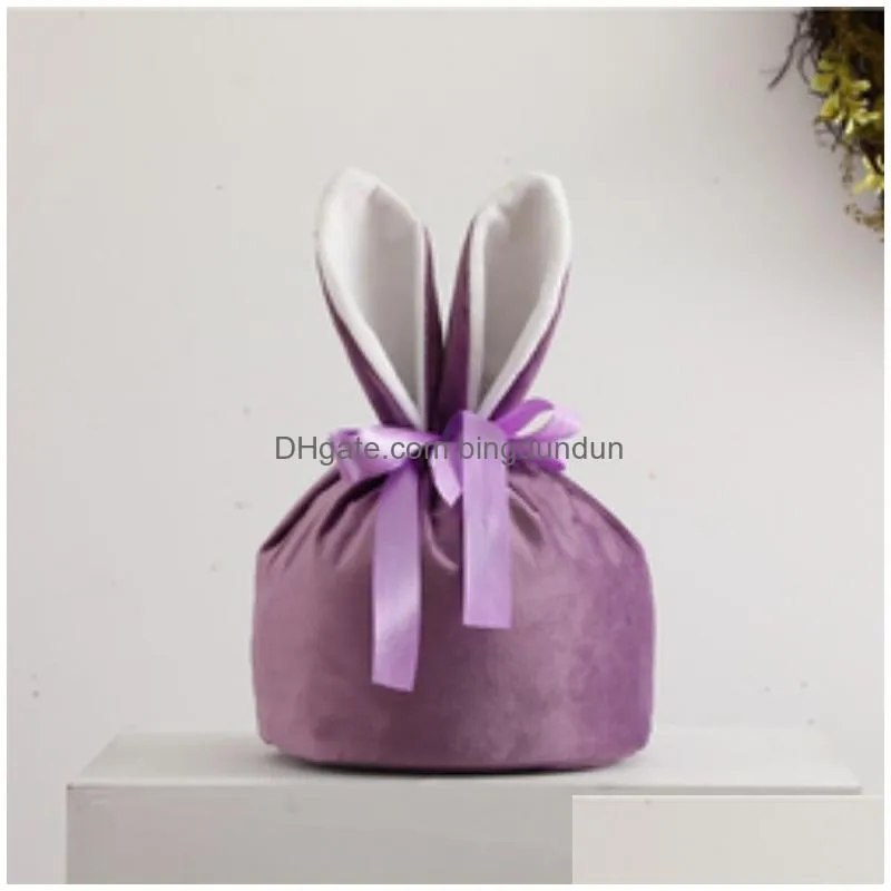 wholesale easter decoration candy gift bag drawstring bucket velvet bunny easter basket