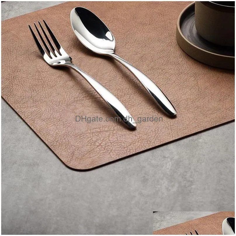 Mats & Pads Mats Pads Light Luxury Solid Leather Placemat Coffee Brown Pvc Table Mat Waterproof Oilproof Heat-Insated Plate Dhgarden Dhwu1