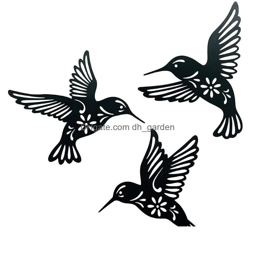 Wall Stickers Wall Stickers 3 Pieces Metal Hummingbird Art Decoration Hollow Out Iron Black Bird Scpture Hanging Pendant Orn Dhgarden Dhtbl