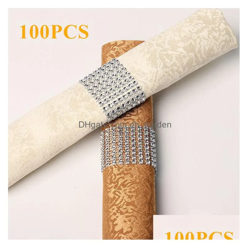 Napkin Rings Napkin Rings 100/50Pcs Bling Decoration Wedding Dinner Elegant Gold Sliver Holder Party Supplies 230201 Home Ga Dhgarden Dh6Ks