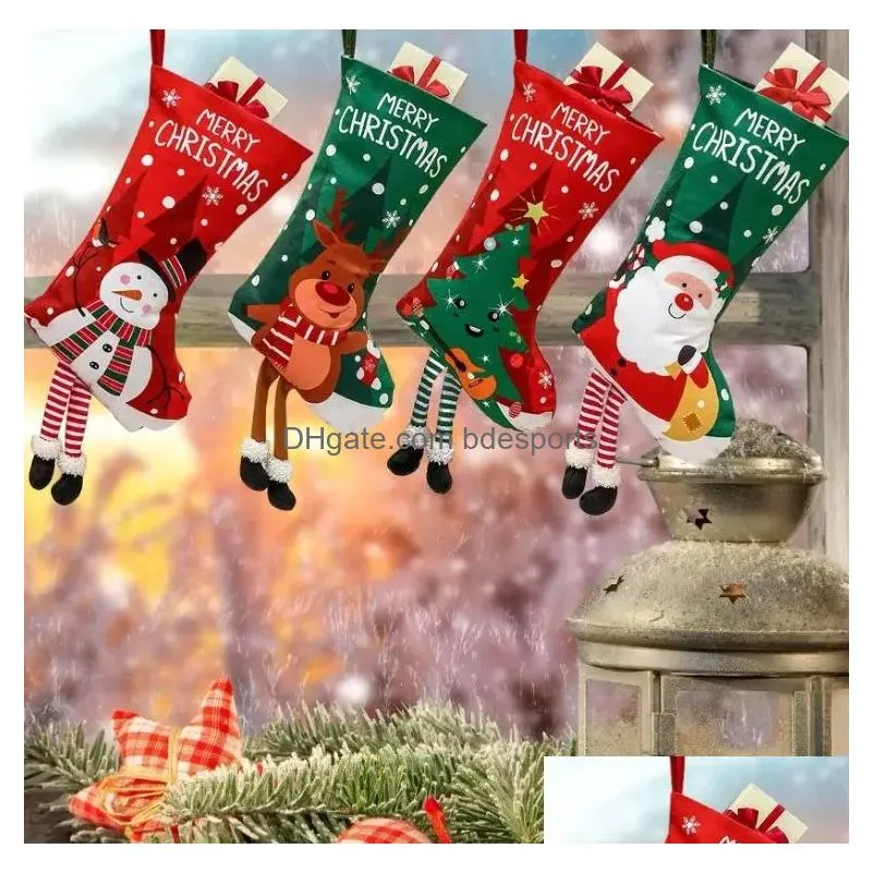 christmas stocking gift bags santa claus ornament long leg fireplace hanging candy bag for family decoration home merry xmas tree for kids family home