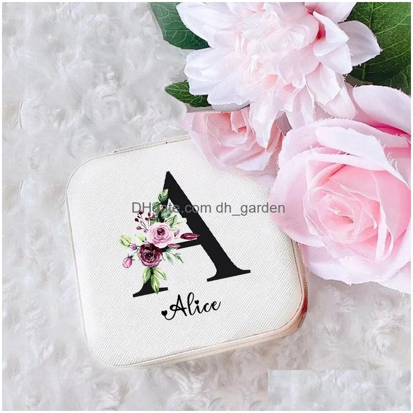 Party Favor Party Favor Custom Jewelry Box Personalized Initial Letter Withe Name Girl Jewellery Case Wedding Gift Bridesmai Dhgarden Dhtsf