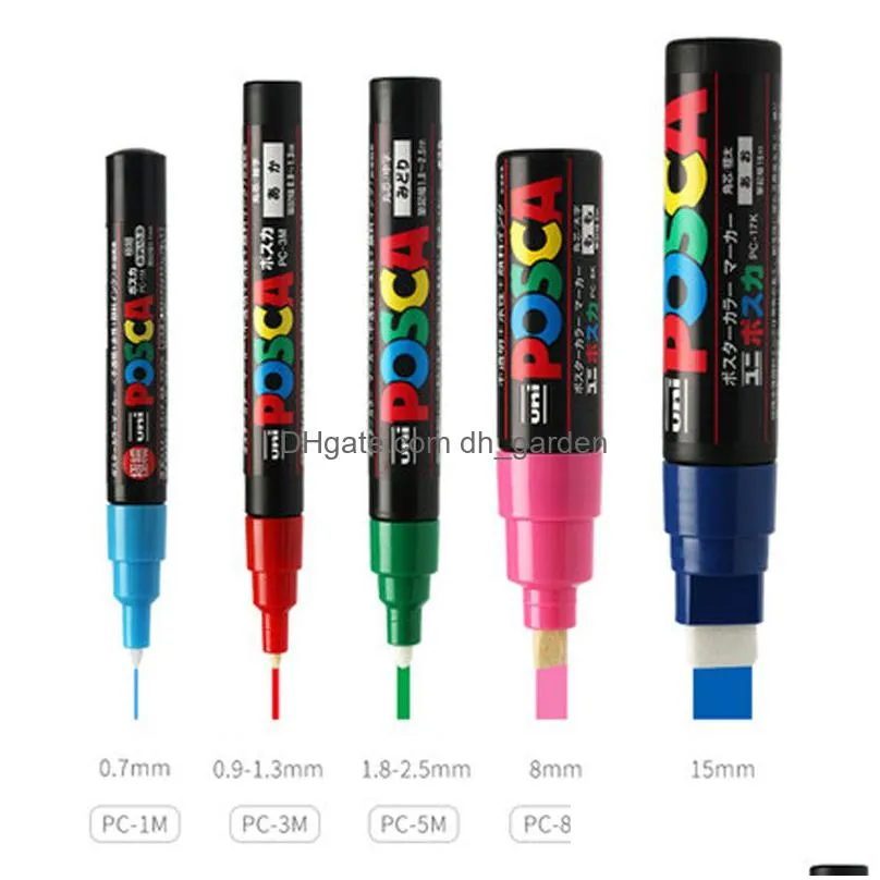 Markers Markers 1 Set Of Uni Posca Marker Pen Pc-1M Pc- Pc-5M Podvertising Poster Graffiti Note Painting Hand-Painted Art Dhgarden Dhdpl