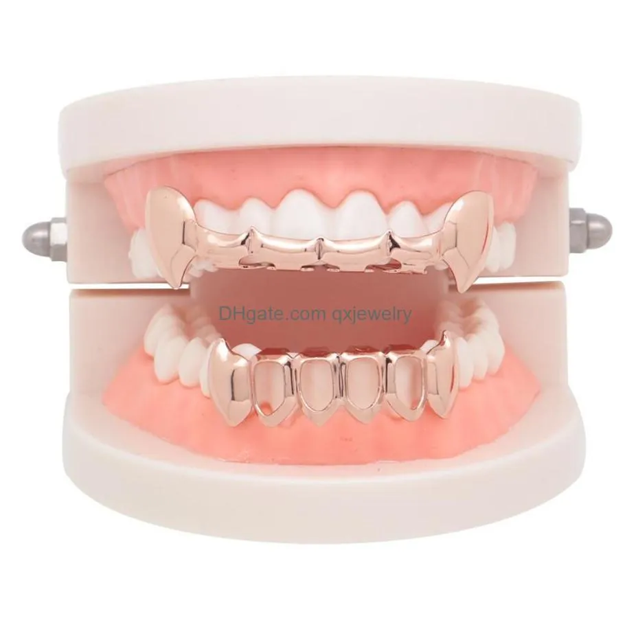 Grillz, Dental Grills Hip Hop Smooth Halloween Dentures Grillz Real Gold Plated Rappers Dental Grills Cool Jewelry Golden Sier Rose Bl Dhhb5