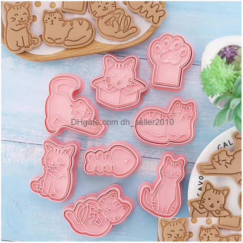 baking moulds 8pcset cookie cutter stamp cat shape mold pastry for biscuits animal run kingdom type cake decor cookie cutters 230923