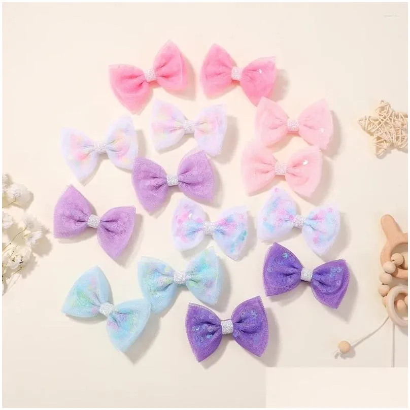 Hair Accessories Hair Accessories 2Pcs/Set Sequin Gauze Hairpins For Girls Bow Glitter Colorf Bowknot Hairgrips Baby Wholesale Baby, K Dhtai