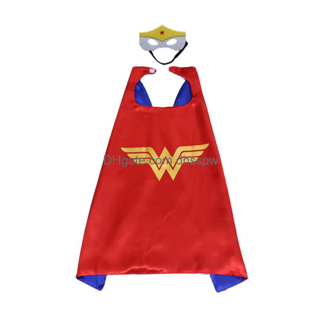 110x70cm 2-layer christmas halloween superhero cape costumes for adults cloark and mask set 18 characters satin cartoon movie cosplay mix order party