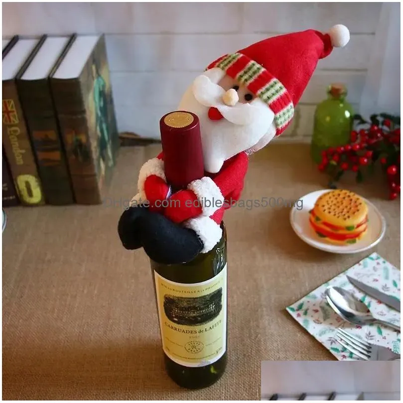  xmas red wine bottles cover bags bottle holder party decors hug santa claus snowman dinner table decoration home christmas wholesale