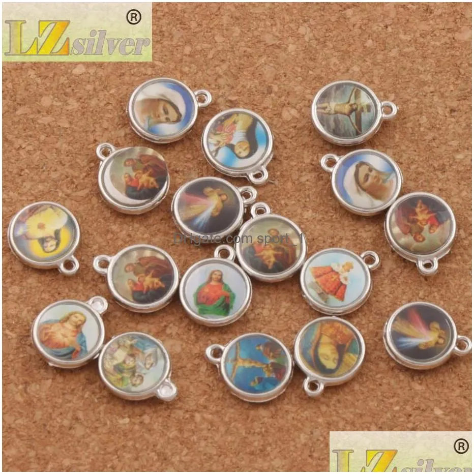 200pcs lot enamel catholic religious church medals saints spacer charm beads 14x11 4mm antique silver pendants l17063032