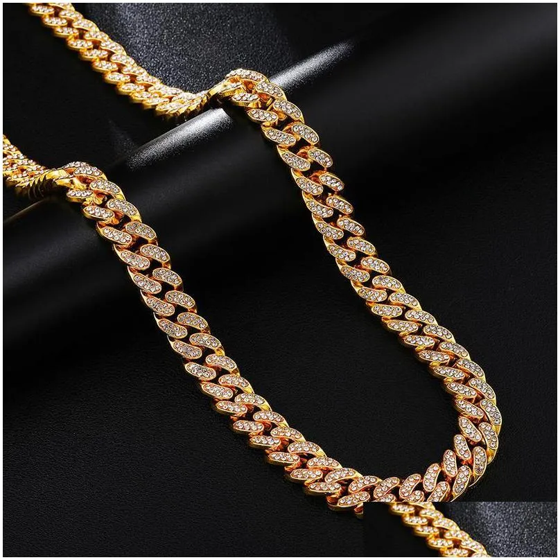 Chains Hip Hop Necklace 1M Cuban Link Chain For Men Iced Out Bling Rhinestone Chaine Homme Fashion Jewelry Wholesale Jewelry Necklaces Dhk1B