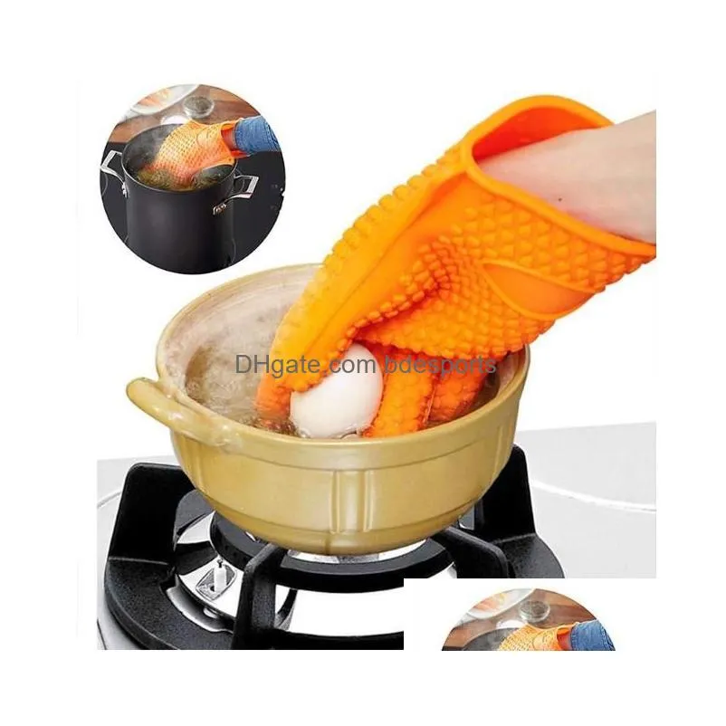 2021 silicone oven gloves heat resistant thick cooking bbq grill glove mitts kitchen gadgets kitche n accessories with fast