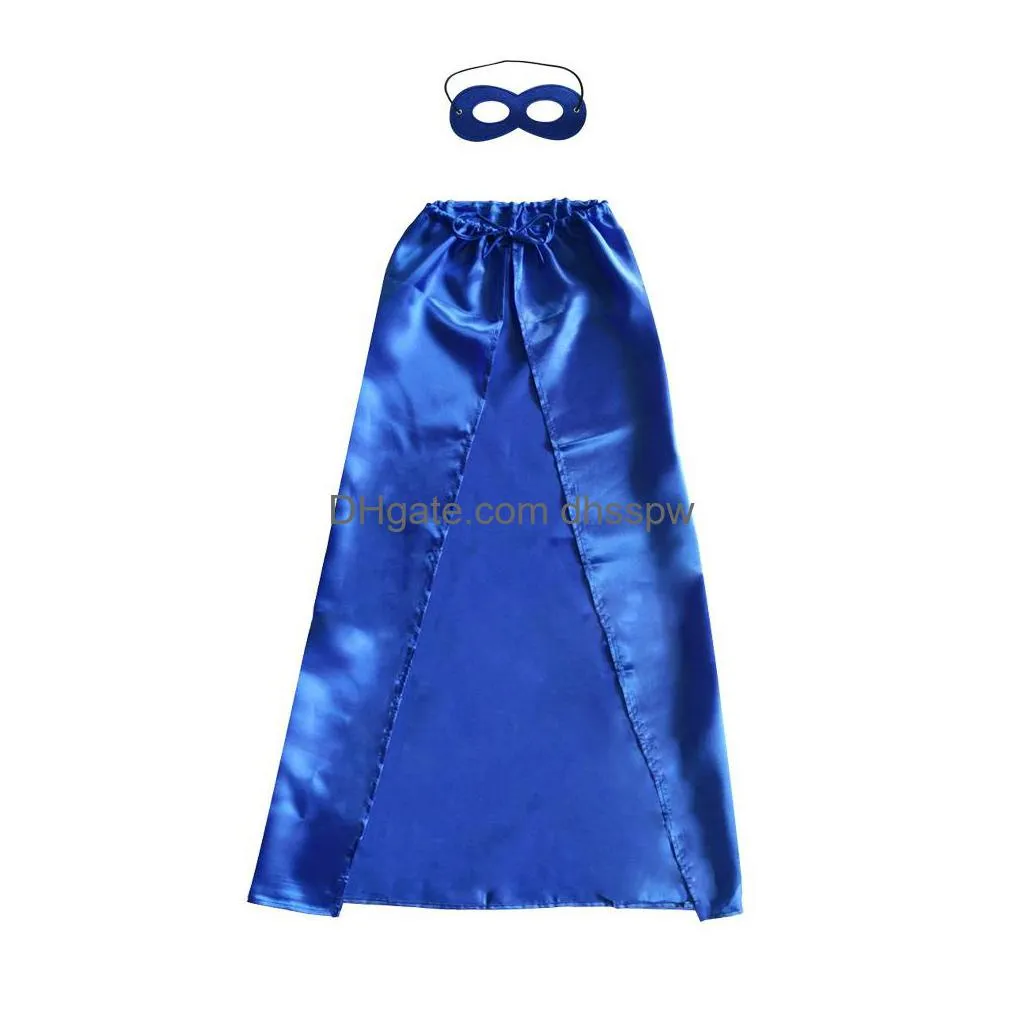 90x70cm plain color superhero cosplay cape and mask set wholesale one-layer lace-up for kids of 10-15 years 10 colors satin costumes halloween child party