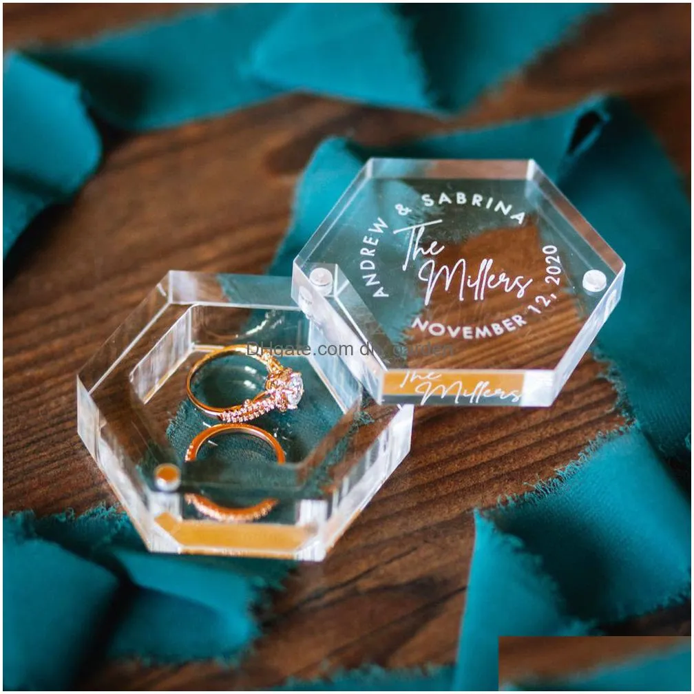 Christmas Decorations Christmas Decorations Personalised Hexagon Transparent Acrylic Jewelry Storage Custom Text Names Ring Dhgarden Dhv72