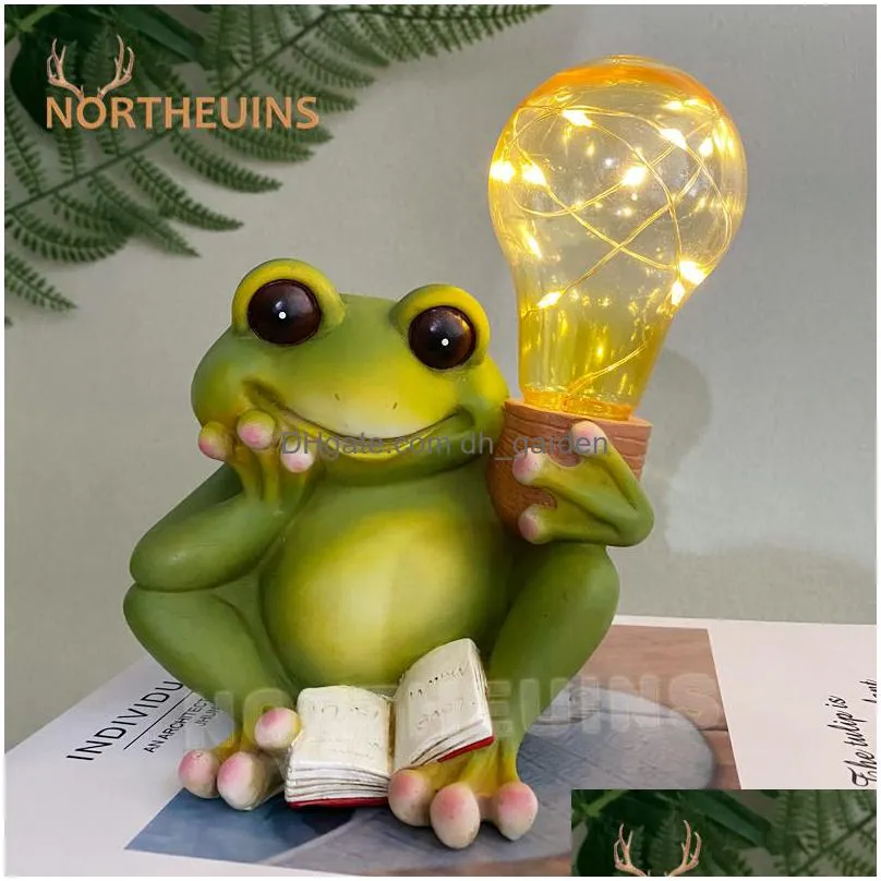 Garden Decorations Garden Decorations Northeuins Resin Reading Owl Figurines Salor Light Led Lamp Animal Statue Home Courtya Dhgarden Dhgyf