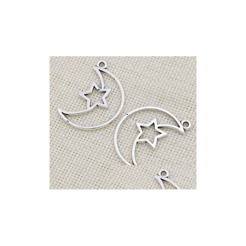 Charms 100Pcs/Lot Ancient Sier Alloy Moon Star Charms Pendants For Diy Jewelry Making Findings 37X25Mm Jewelry Jewelry Findings Compon Dhzce
