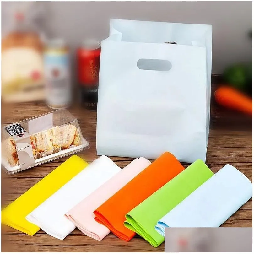 Packing Bags Wholesale Solid Color Salad Light Food Plastic Bag Dessert Packaging Foods Baking Bakery Cake Tote Cosmetic Shop Bags Off Dhbqb