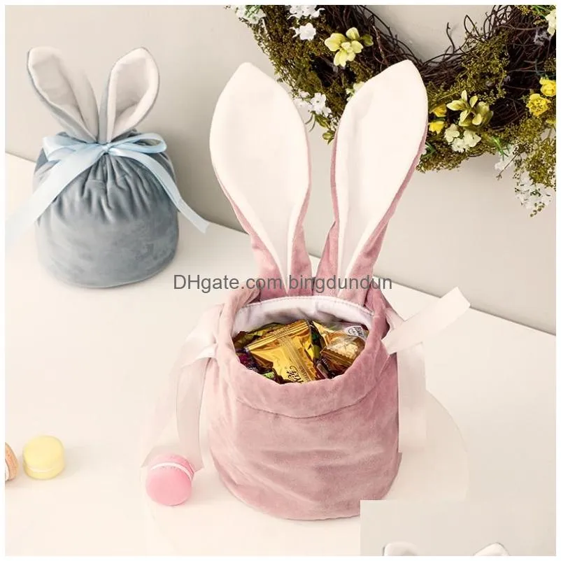 wholesale easter decoration candy gift bag drawstring bucket velvet bunny easter basket