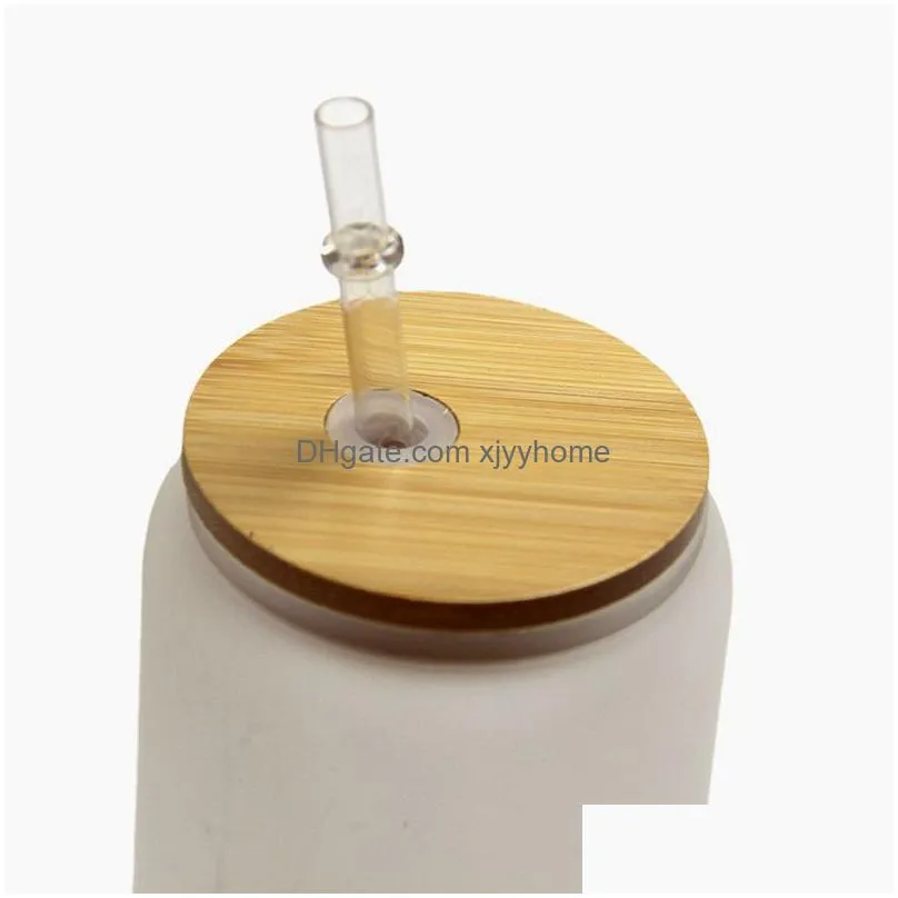 Drinkware Lid Factory Bamboo Cup Lid 70Mm 65Mm Reusable Wooden Mason Jar Lids With St Hole And Sile Vae Delivery Home Garden Kitchen, Dhavf