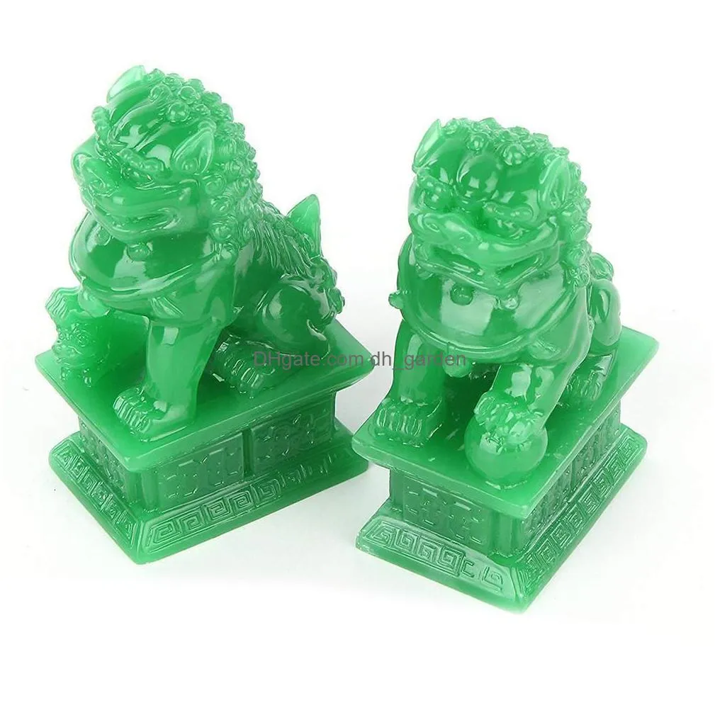 Decorative Objects & Figurines Decorative Objects Figurines 2Pcs Fu Foo Dogs Guardian  Statues Stone Finish Feng Shui Or Dhgarden Dhipm