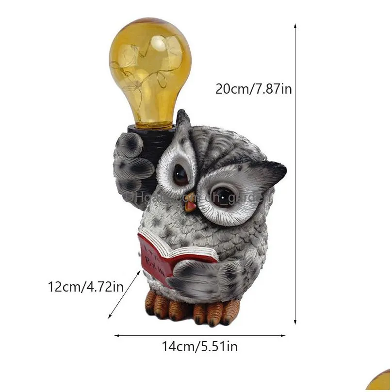 Garden Decorations Garden Decorations Northeuins Resin Reading Owl Figurines Salor Light Led Lamp Animal Statue Home Courtya Dhgarden Dhgyf