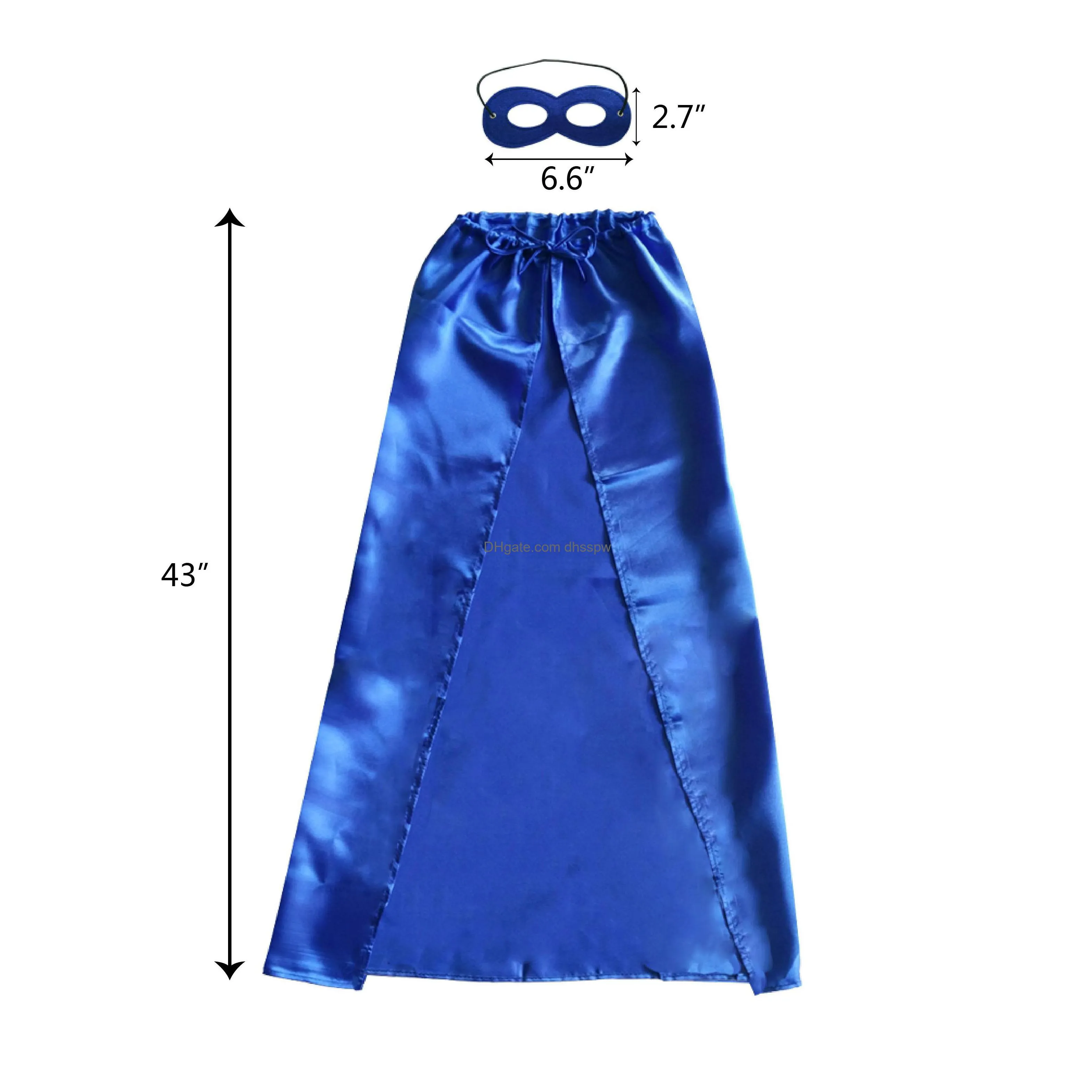 110x70cm one layer plain party cape with mask kids cosplay costume solid color single lace-up satin adult size cape