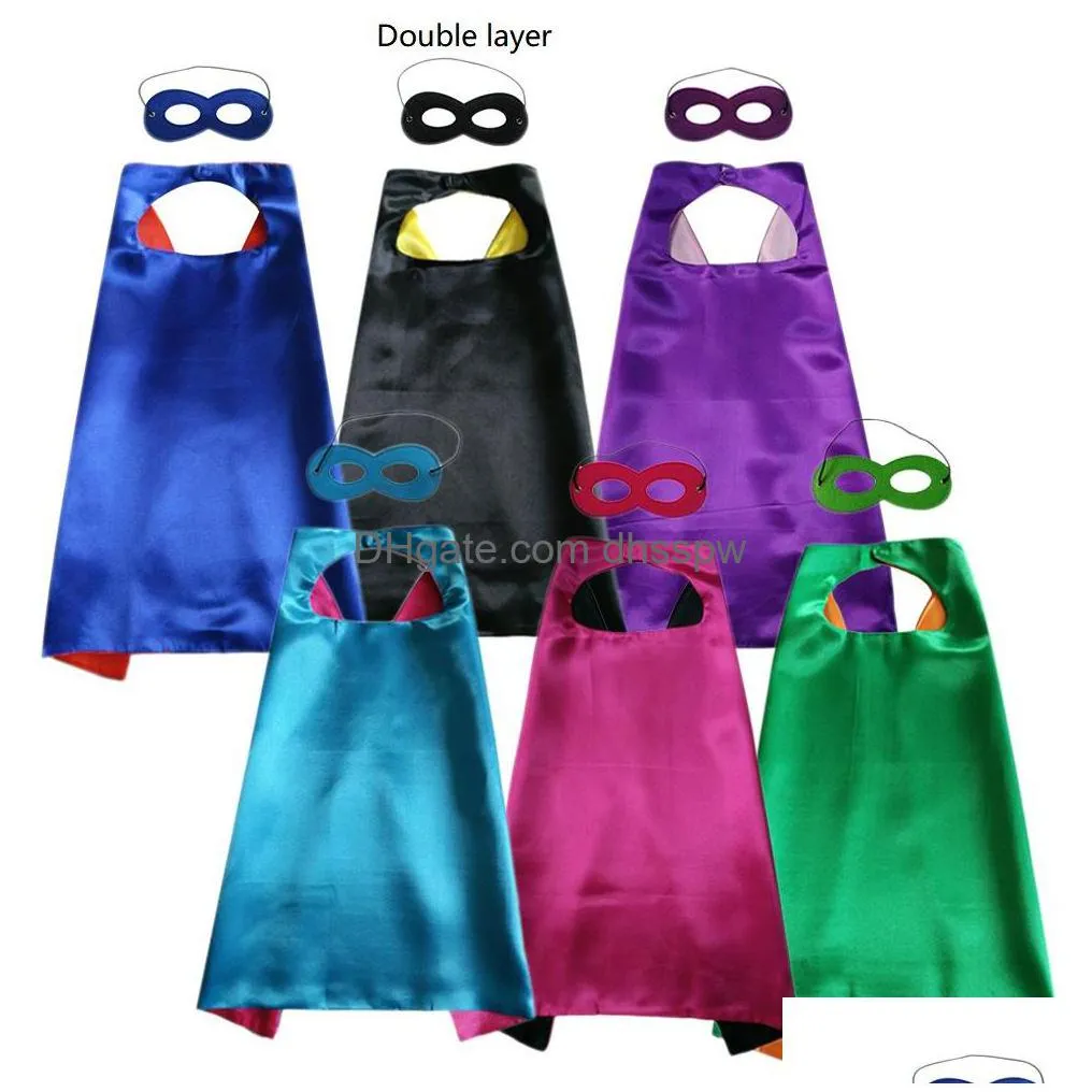 27inch double side plain halloween christmas costumes superhero cosplay cape with mask set party favor kids child 6 solid colors for