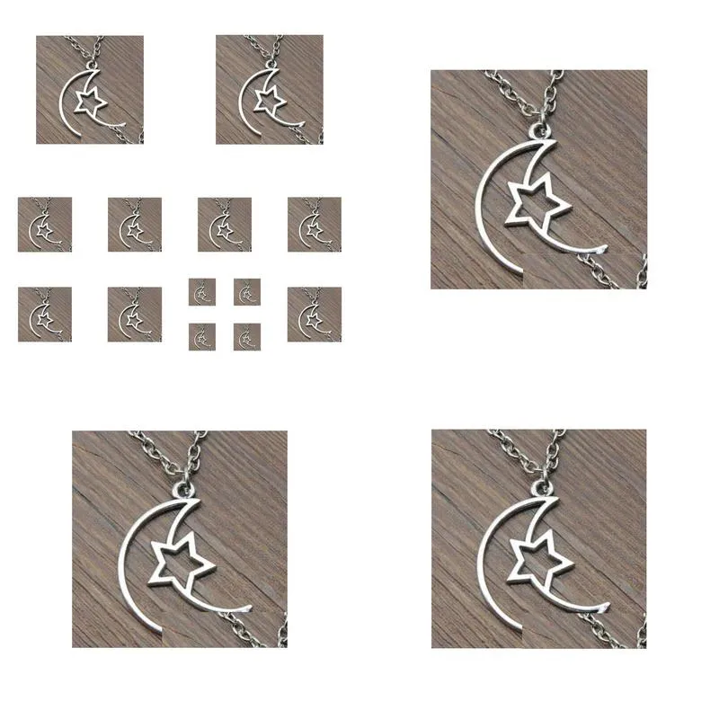 Pendant Necklaces Fashion 20Pcs/Lot Tibetan Sier Vintage Moon Star Charms Pendant Chain Sweater Necklace Jewelry Diy Jewelry Necklaces Dhcu3