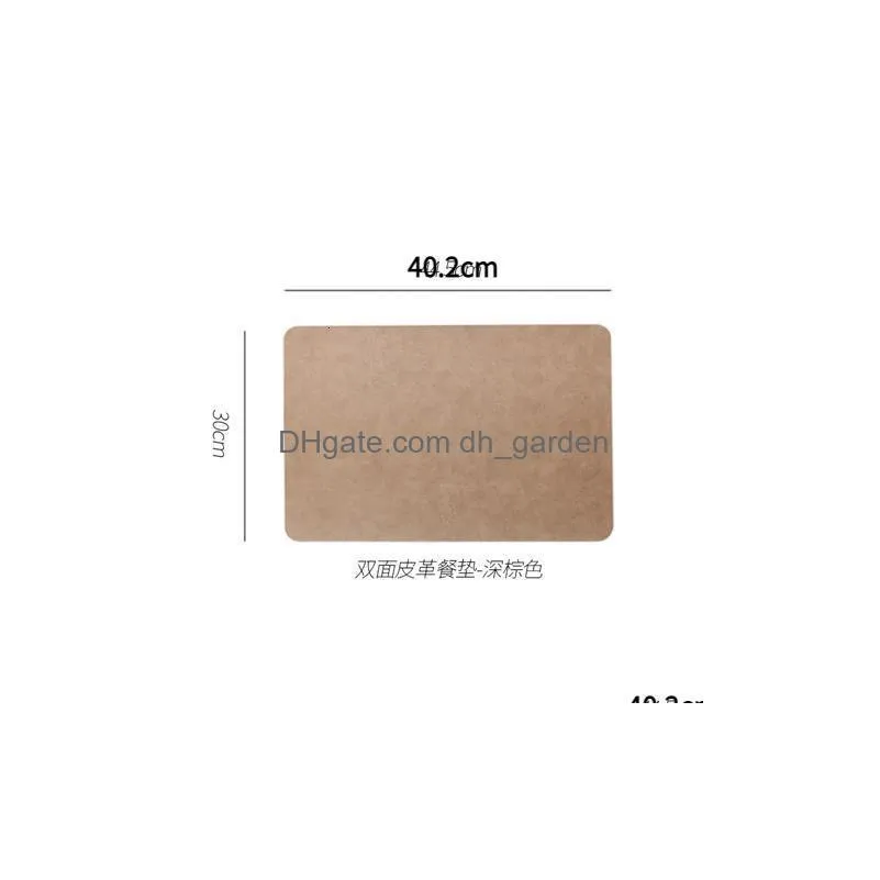 Mats & Pads Mats Pads Light Luxury Solid Leather Placemat Coffee Brown Pvc Table Mat Waterproof Oilproof Heat-Insated Plate Dhgarden Dhwu1