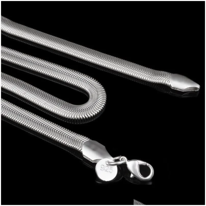 Chains 925 Sterling Sier Snake Chains 6Mm Flat Men Hip Hop Jewelry Fashion Women Gifts Necklaces With Stamp 16 18 20 22 24 Inches Jewe Dhylt