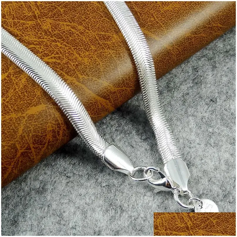 Chains 925 Sterling Sier Snake Chains 6Mm Flat Men Hip Hop Jewelry Fashion Women Gifts Necklaces With Stamp 16 18 20 22 24 Inches Jewe Dhylt