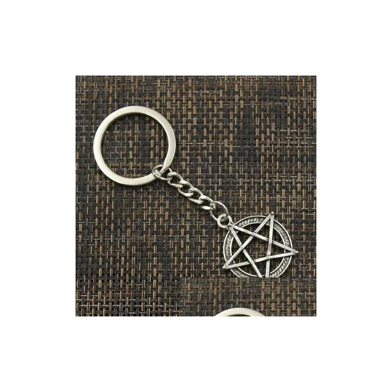 Key Rings 20Pcs/Lot Diy Accessories Antique Sier Zinc Alloy Star Pentagram Charms Chain Key Ring Keychain Jewelry Dhwog