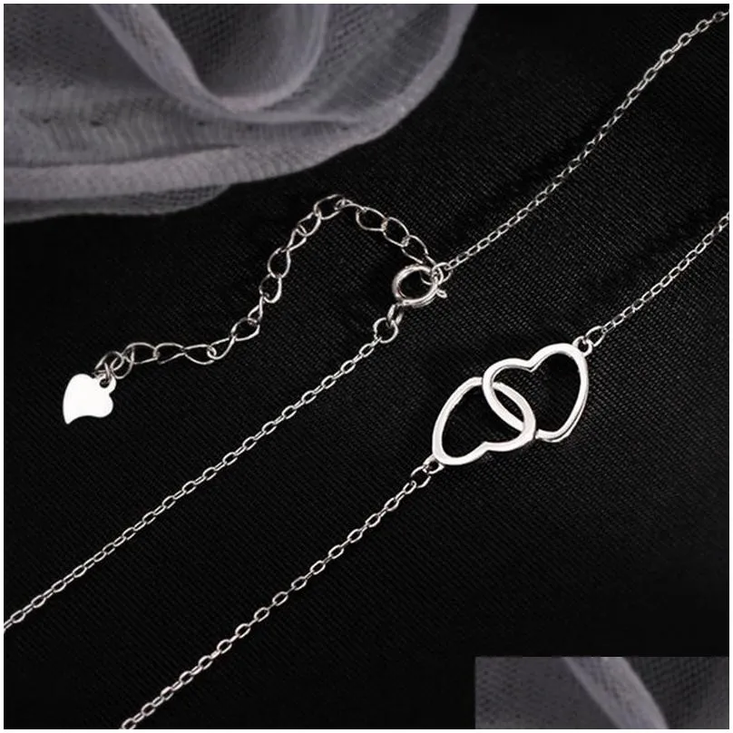 Pendant Necklaces Double Heart Pendant Necklaces Titanium Steel Love Charm Link Chain Necklace Women Fashion Simple Gold Sier Designer Dhmdq