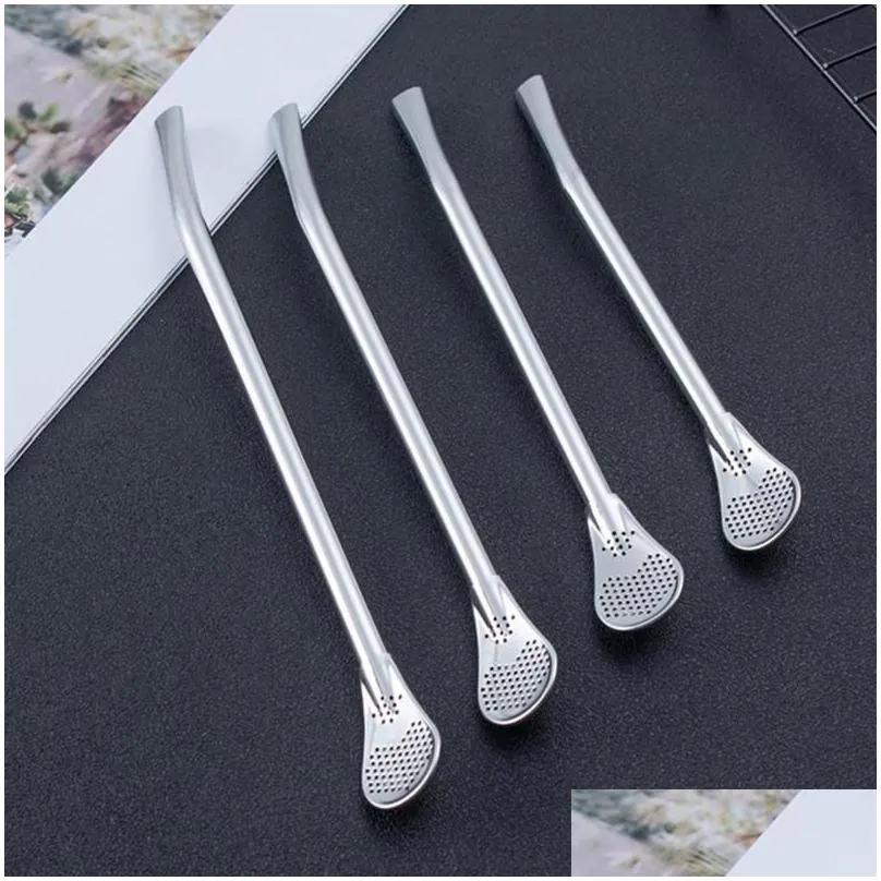 drinking straws teaspoon yerba mate party straw spoon long handle stainless steel 2pcs mixing bombilla filter for