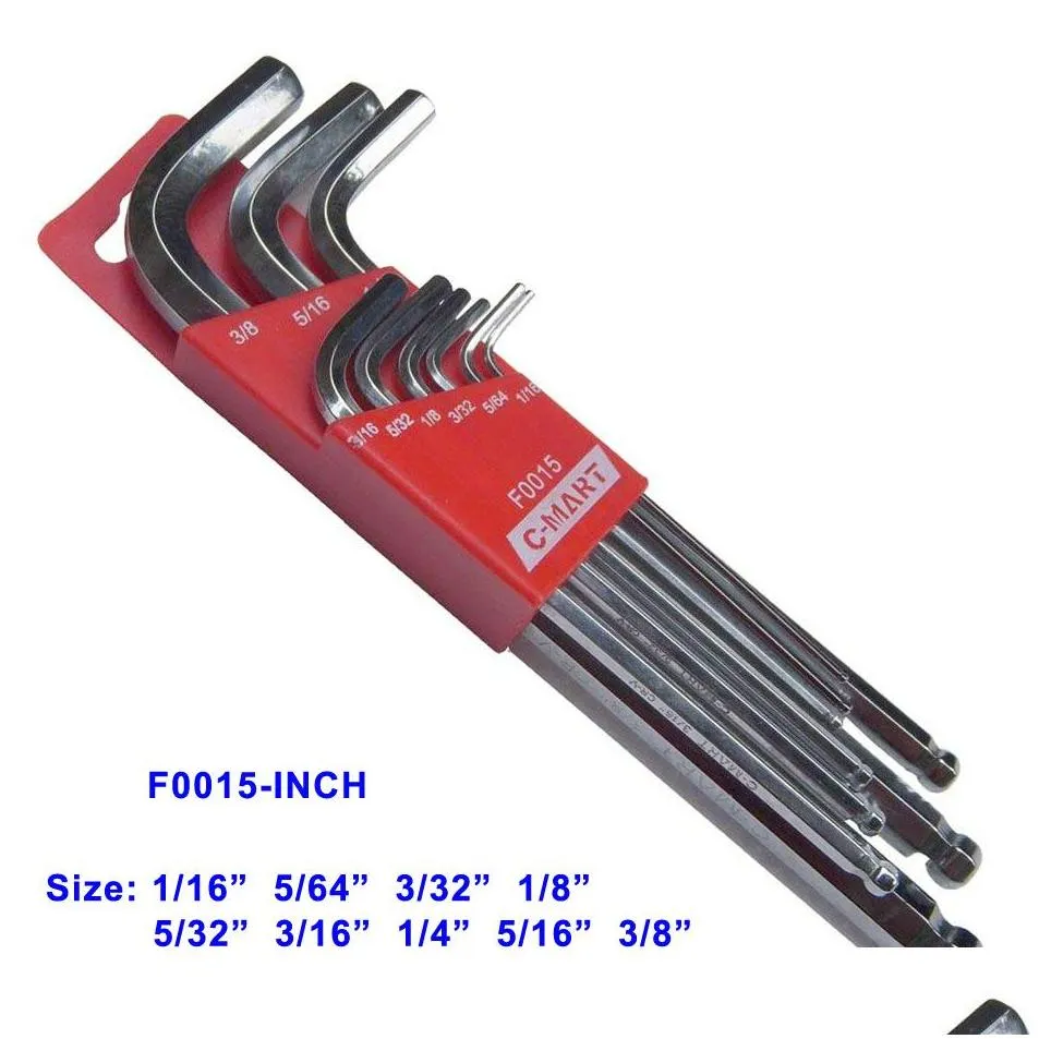 Other Hand Tools C-Mart 1Set Long Arm Allen Key 9Pc Ball Point Hex Wrench Inner Hexagonal Wrenches Crv Hexagon Spanners Metric English Dh1Rk