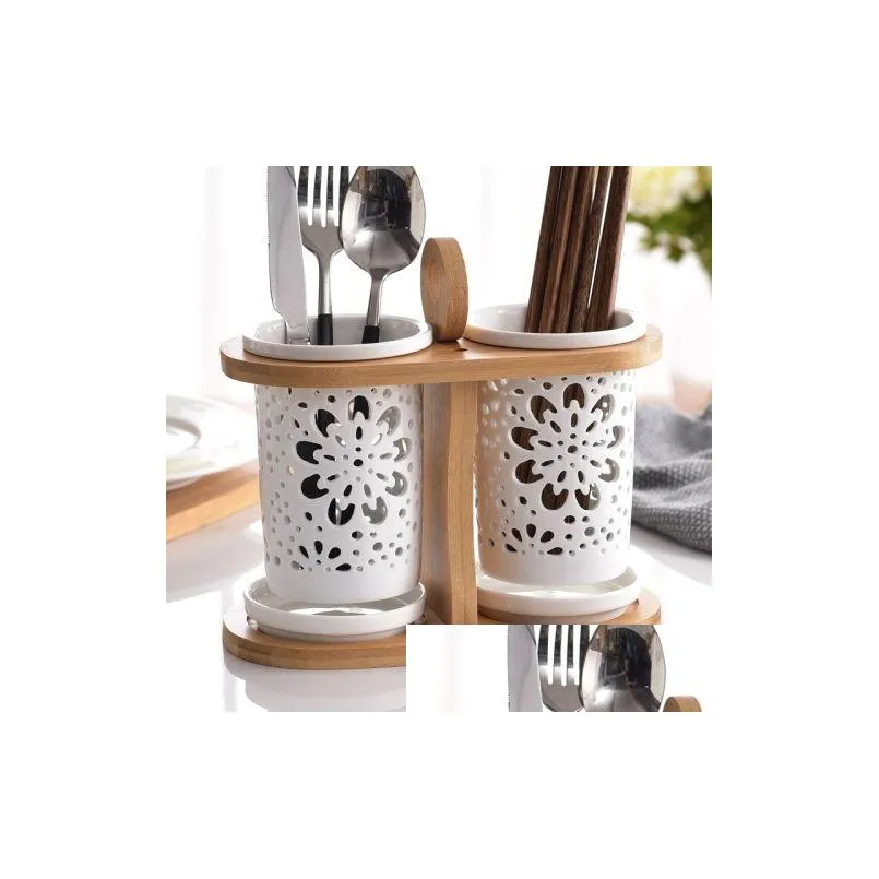 storage bottles korean-style ceramic chopsticks basket drainage household kitchen tableware fork spoon box items