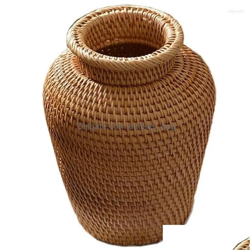 vases wicker basket rattan hanging flowerpot flower storage vase rustic woven pot