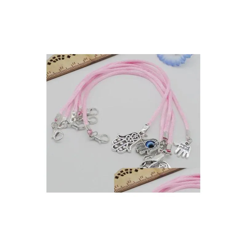 Charm Bracelets 50Pcs/Lot Mixed Hamsa Hand Evil Eye String Bracelets Lucky Charms Pendant 20Cm New Jewelry Bracelets Dhkoi