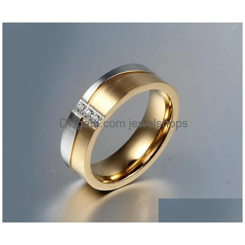 Wedding Rings Wedding Rings Korean Version Of Titanium Steel Couple Ring Zircon Accessories Wholesale Jewelry Ring Dhaax