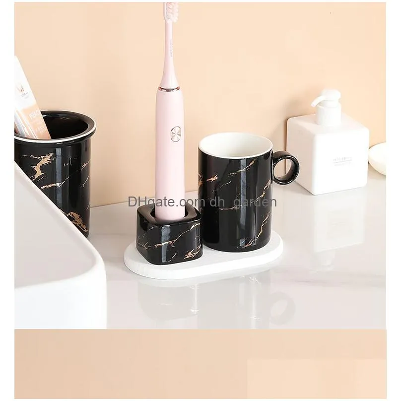 Toothbrush Holders Ceramic Electric Toothbrush Holder Mouthwashing Cup Bathroom Accessories Set Stand Tumblers Home Garden B Dhgarden Dhsoe