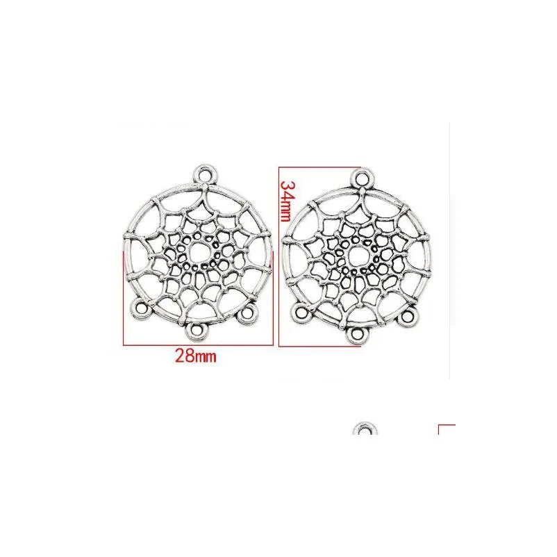 Connectors 100Pcs/Lot Antique Sier Dreamcatcher Connectors Diy Charms Pendant For Bracelet Jewelry Making 34Mm Jewelry Jewelry Finding Dhkzk