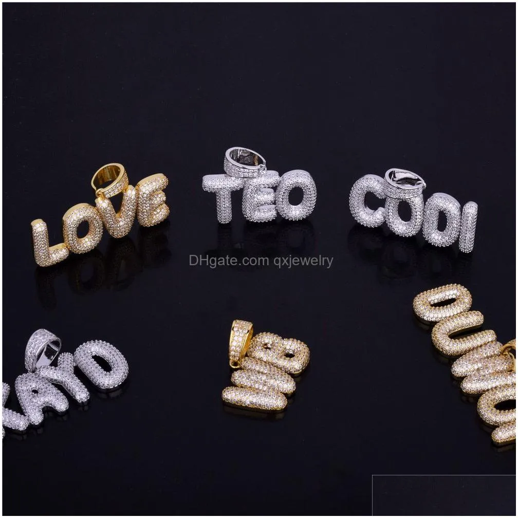 Pendant Necklaces New Men039S Custom Name Small Bubble Letters Necklaces Pendant Ice Out Cubic Zircon Hip Hop Jewelry Rope Chain Two C Dhxs5