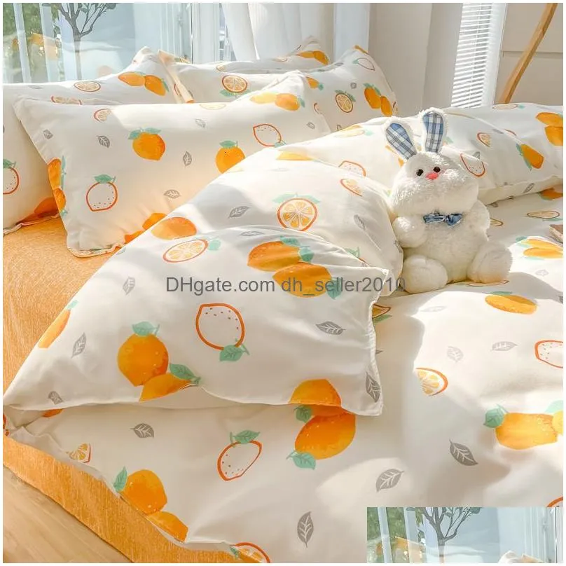 bedding sets cartoon foral print polyester set full size soft thicken duvet cover with flat sheet quilt and pillowcase 230828