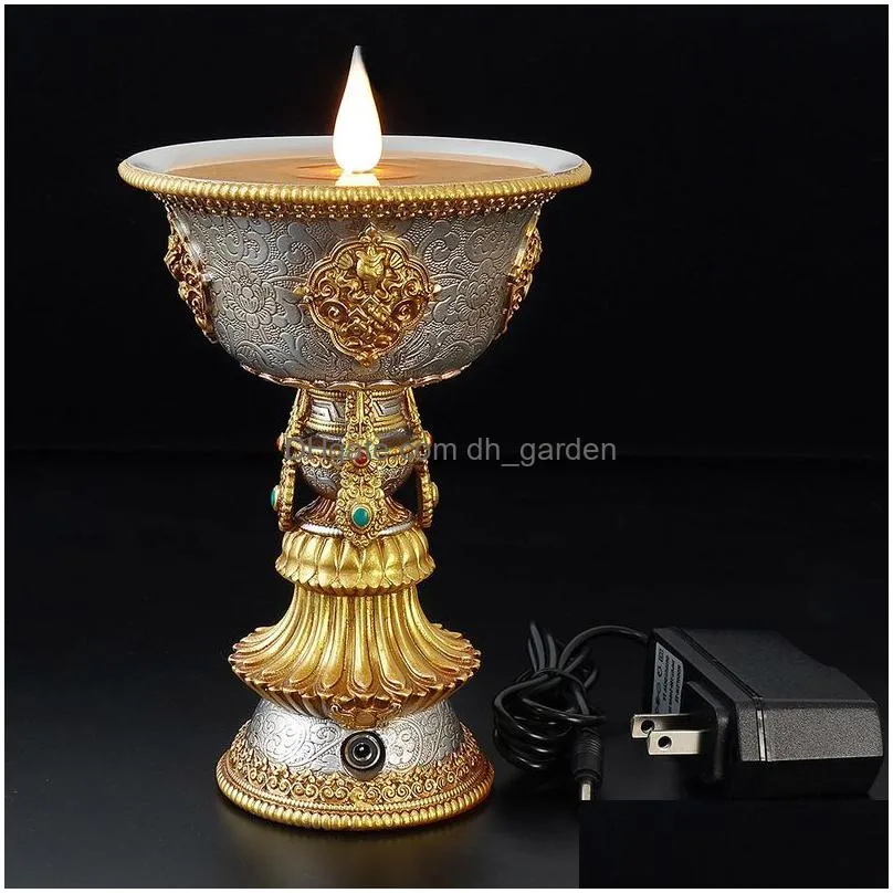 Candle Holders Rechargeable Candle Holder Tibetan Electronic Butter Lamp Buddhist Table Centerpiece Led Simated Flame Home D Dhgarden Dhezm