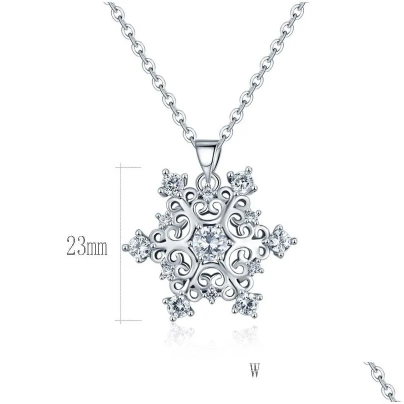 Pendant Necklaces Crystal Snowflake Pendant Necklaces Jewelry Lady Women White Gold Plated Diamond Snow Flake With Link Chain Winter W Dhkvp