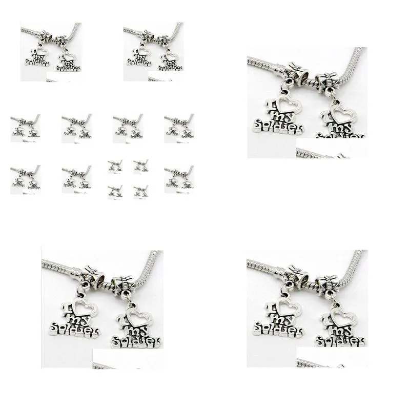 Charms 100Pcs/Lot Sier Plated Letter I Love My Soldier Big Hole Charms Pendant Dangle Beads For Bracelet Diy Jewelry Making Findings J Dh7Az