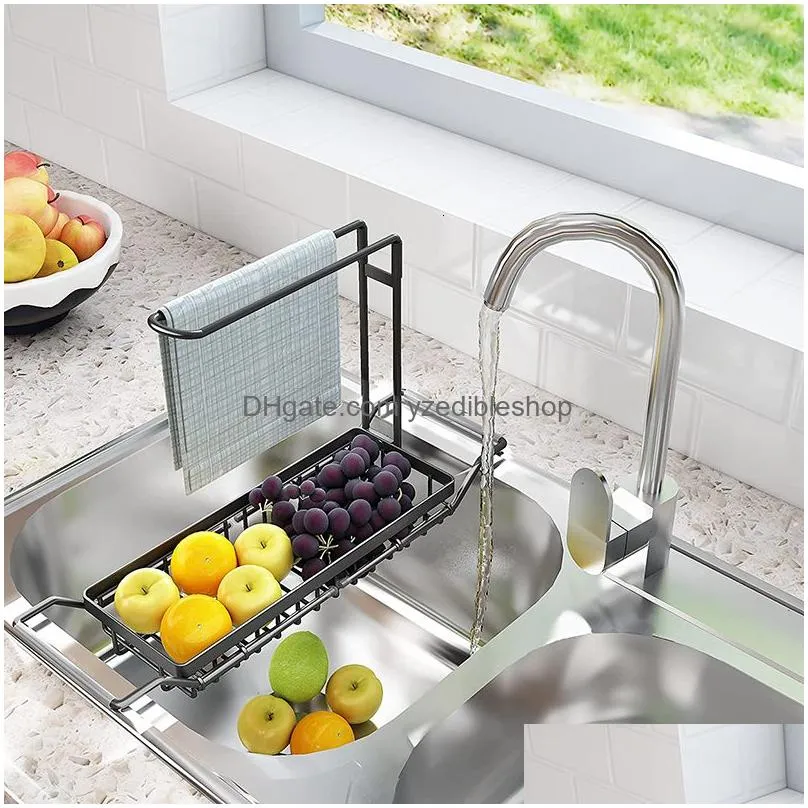 storage holders racks telescopic sink shelf stainless steel storage rack adjustable sink drain rack soap sponge rag storage holder kitchen organizer